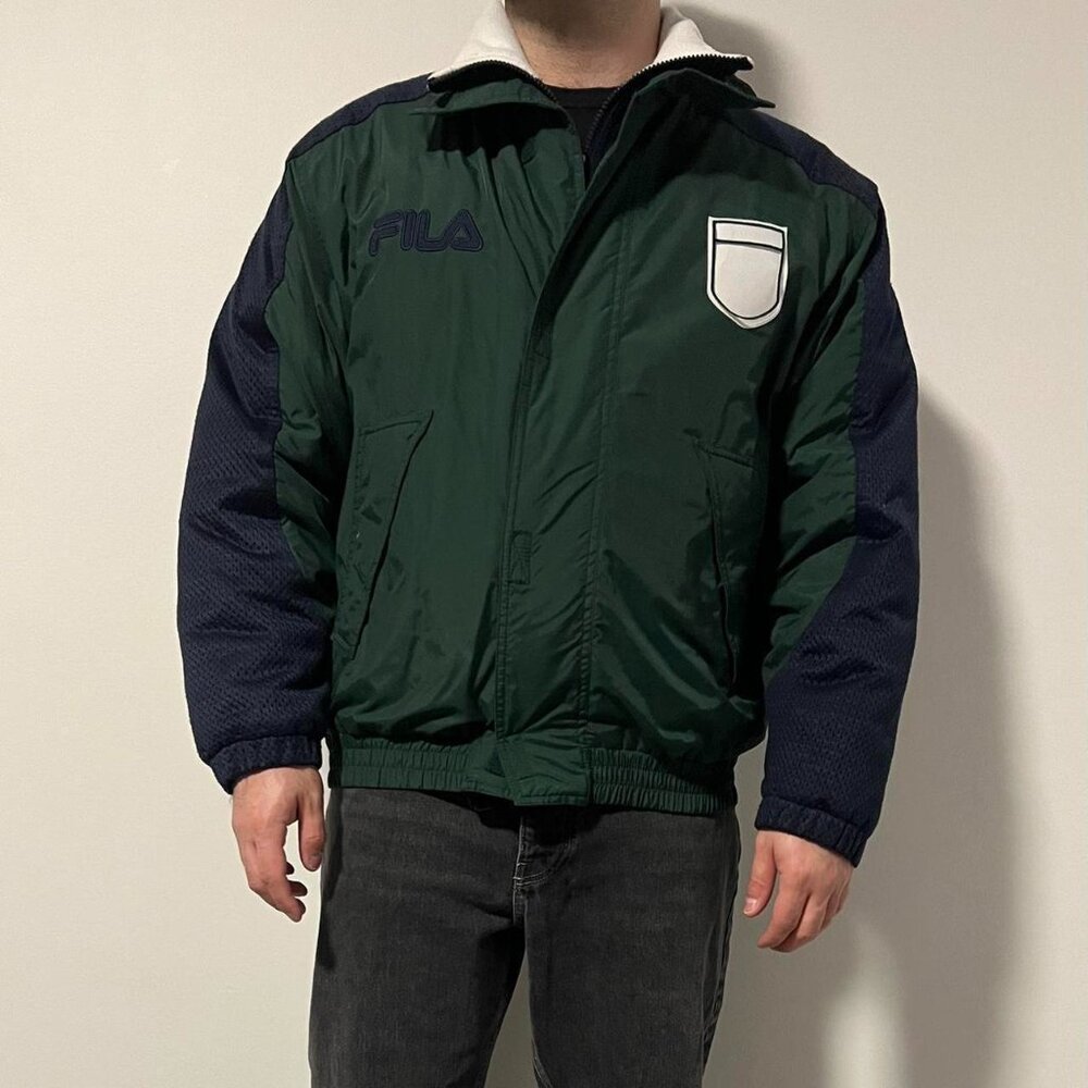 Fila Green and Blue Retro Sportswear Vintage Jacket